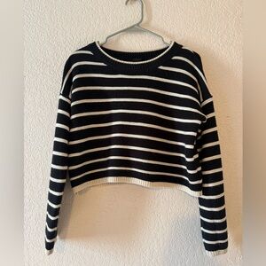 Black and Cream Striped Mid-Crop Sweater